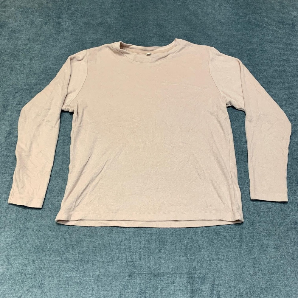 Uniqlo T Shirt Womens Large Beige Acrylic Everyday Wear Relaxed Fit Long Sleeve